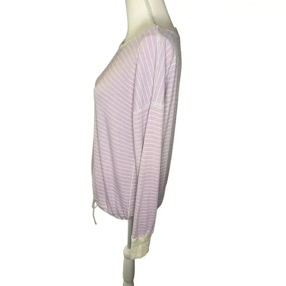 Hem & Thread Women’s Small Purple & Gray Striped Gathered Tie Bottom Top - Picture 3 of 3